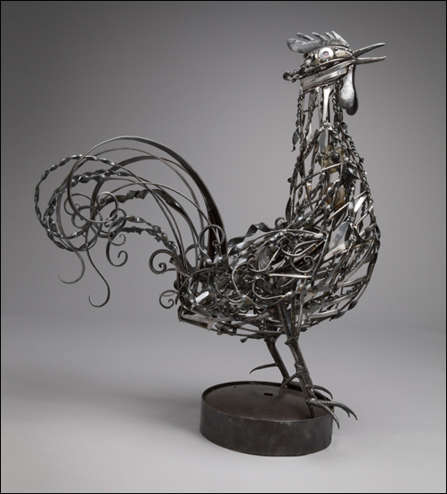 Rooster with Two Glass Flowers
